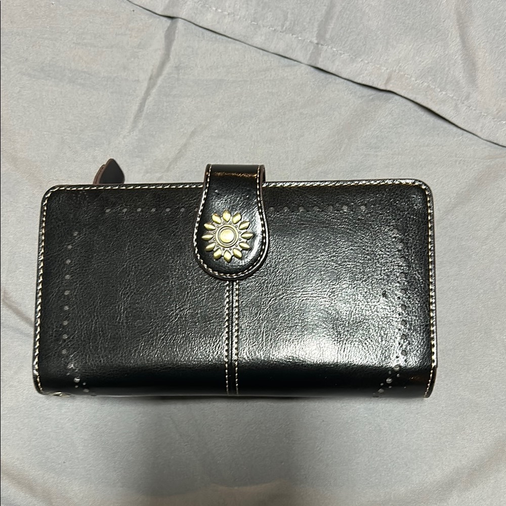 Elegant Black Women's Wallet with Sunflower Accent